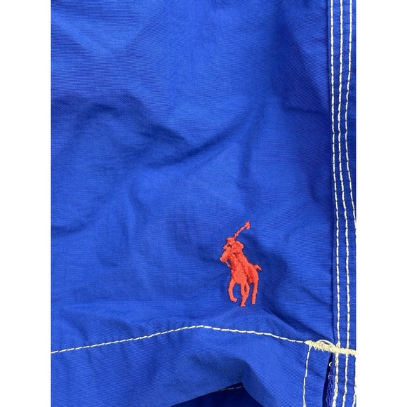 Ralph Lauren Blue Swim Trunks with Orange Logo - Picture 1 of 15